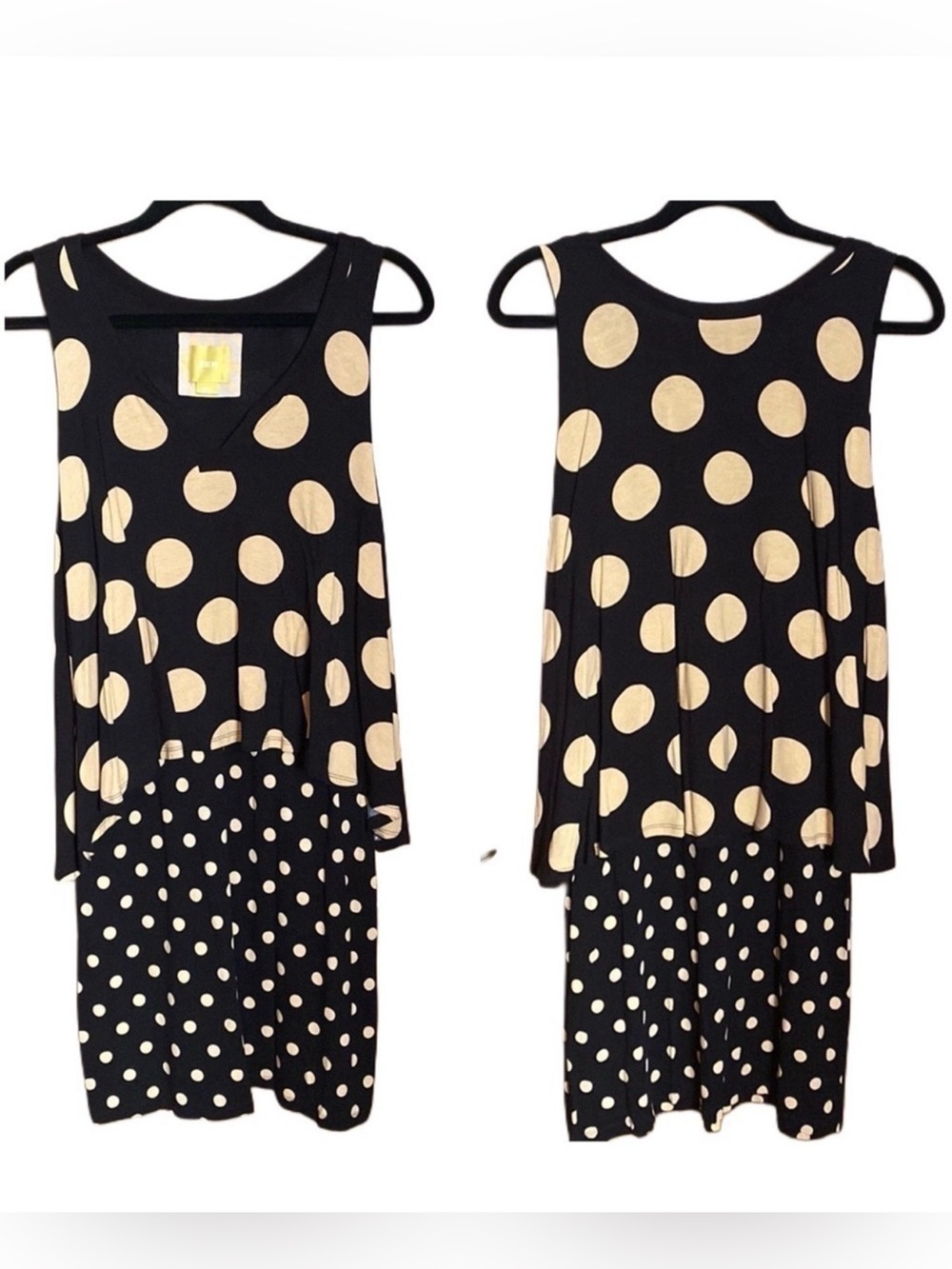 Maeve by Anthropologie Womens Davina Polka Dot Midi Dress V-Neck Black Tan S